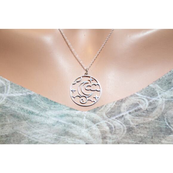 Sterling Silver Openwork Night Sky Pendant Necklace - Picture 4 of 5